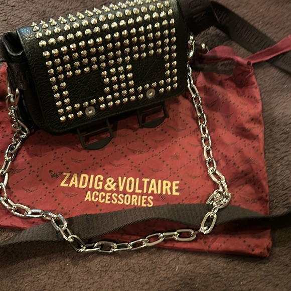 Zadig & Voltaire xs ready made bag with studs chain & webbing strap - Picture 1 of 7